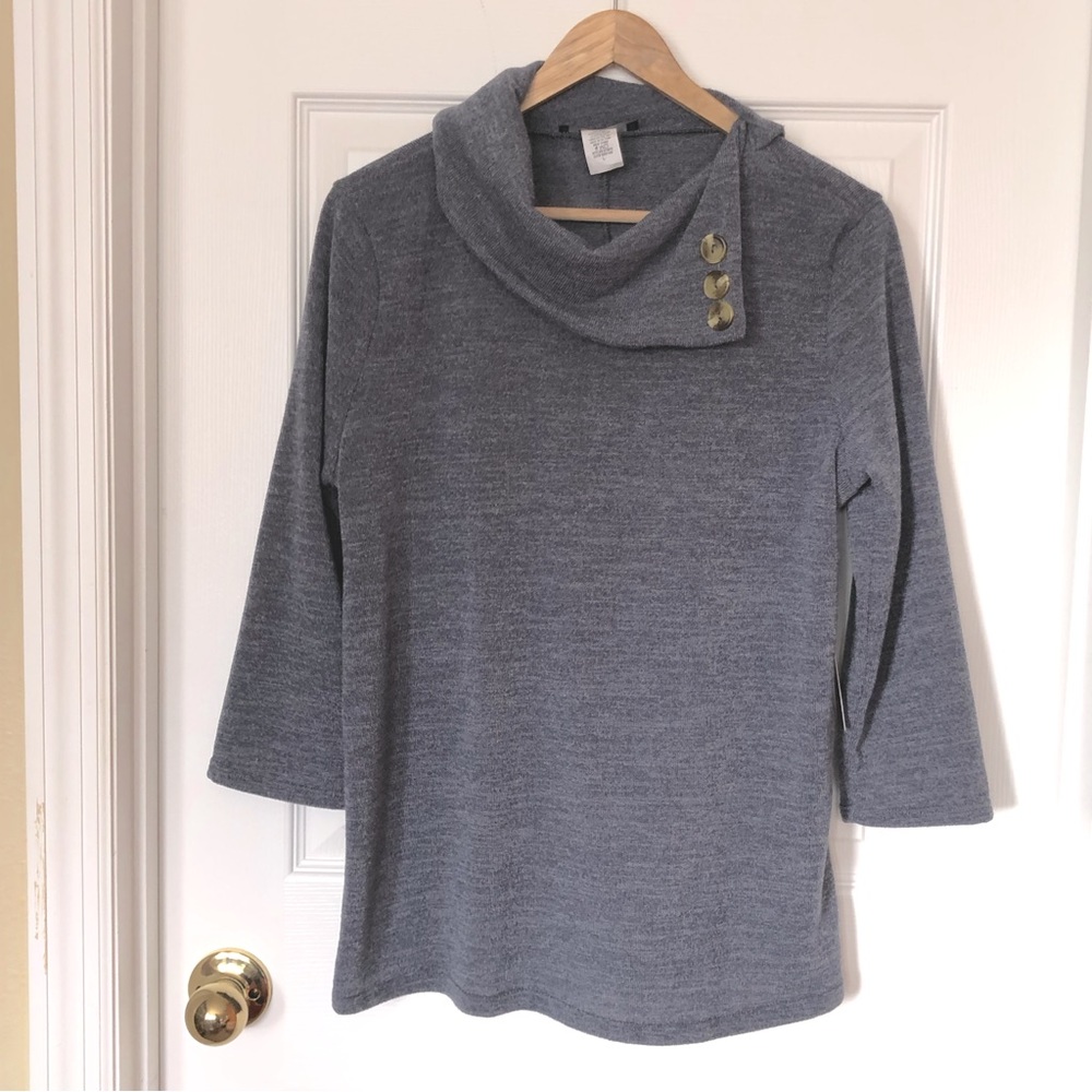 Split Cowlneck 3/4 Sleeve Sweater Sz L